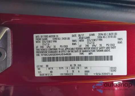 2017 Ford Escape Se из США, поврежденный, VIN 1FMCU0GD0HUE64920